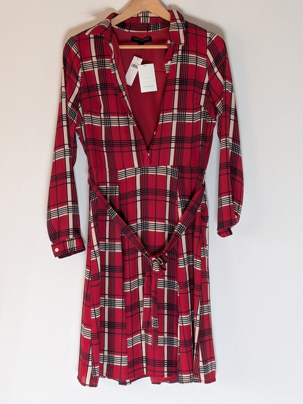 Banana Republic Red Plaid Dress with Black and Cream Accents